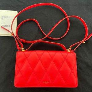 Givenchy Quilted Red Crossbody Bag/Built in wallet - Authentic